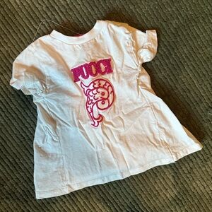 Pucci Kids White T-Shirt with Pink Logo